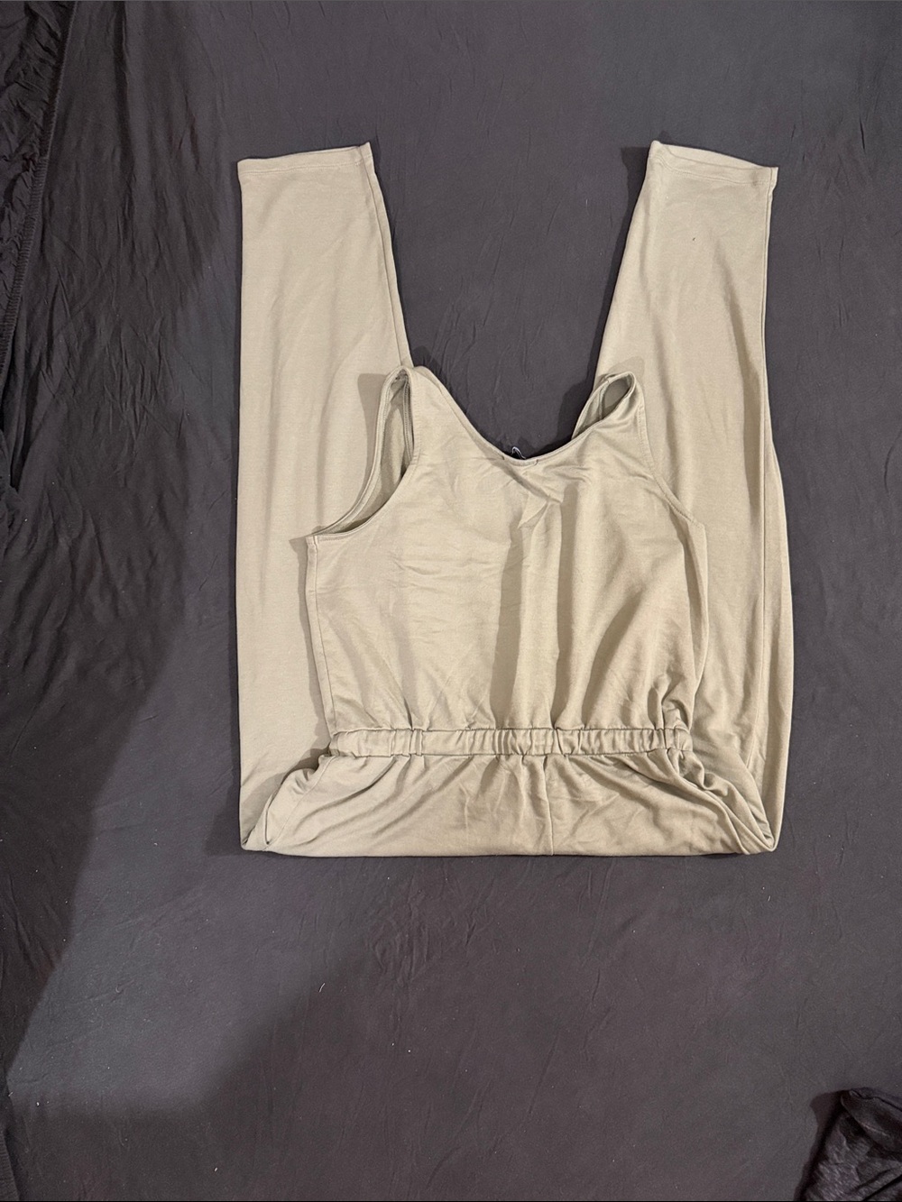 Women's Sleeveless Drawstring Jumpsuit - Olive, Charcoal, Plum, Space Dye - Picture 4 of 5